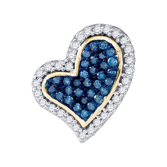 Diamond Princess 10kt Yellow Gold Womens Round Blue Color Enhanced Diamond Heart Pendant 1/8 Cttw