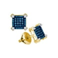 thumbnail image 1 of Diamond Princess 10kt Yellow Gold Womens Round Blue Color Enhanced Diamond Square Cluster Earrings 1/4 Cttw, 1 of 1