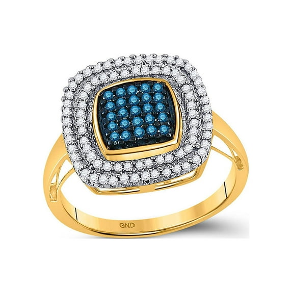 Diamond Princess 10kt Yellow Gold Womens Round Blue Color Enhanced Diamond Square Frame Cluster Ring 1/2 Cttw