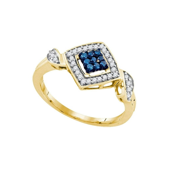 Diamond Princess 10kt Yellow Gold Womens Round Blue Color Enhanced Diamond Square Ring 1/4 Cttw