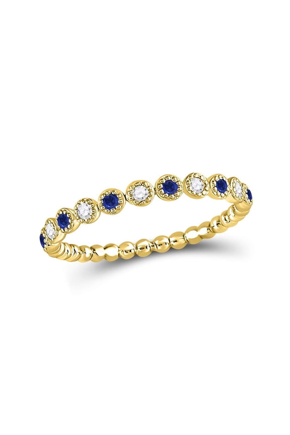 Diamond Princess 10kt Yellow Gold Womens Round Blue Sapphire Diamond Beaded Dot Stackable Band Ring 1/6 Cttw