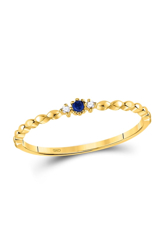 Diamond Princess 10kt Yellow Gold Womens Round Blue Sapphire Diamond Stackable Band Ring .03 Cttw