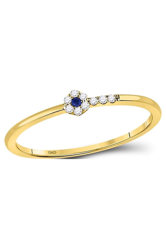 Diamond Princess 10kt Yellow Gold Womens Round Blue Sapphire Diamond Stackable Band Ring 1/12 Cttw