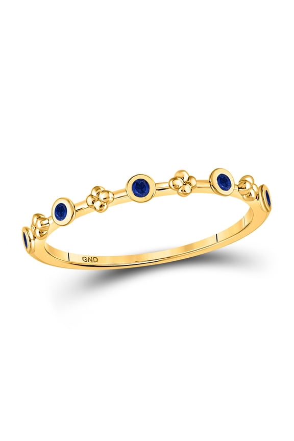 Diamond Princess 10kt Yellow Gold Womens Round Blue Sapphire Dot Flower Stackable Band Ring 1/12 Cttw