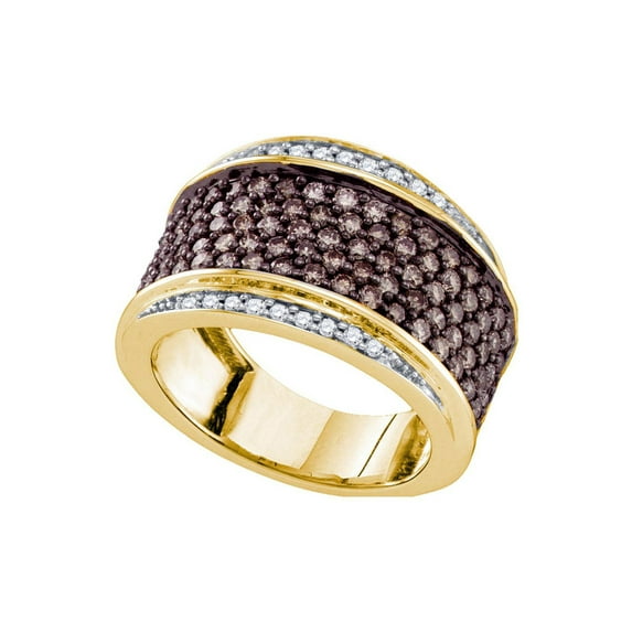 Diamond Princess 10kt Yellow Gold Womens Round Brown Diamond Cocktail Ring 1-1/2 Cttw