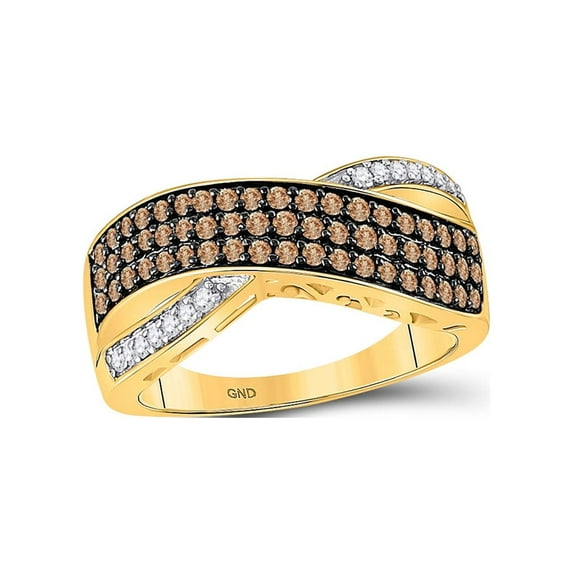 Diamond Princess 10kt Yellow Gold Womens Round Brown Diamond Crossover Band Ring 3/4 Cttw