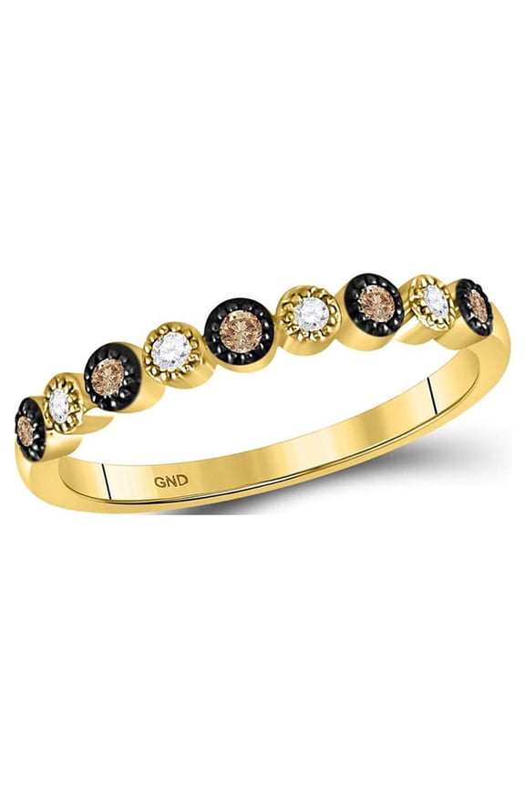 Diamond Princess 10kt Yellow Gold Womens Round Brown Diamond Milgrain Dot Band Ring 1/8 Cttw