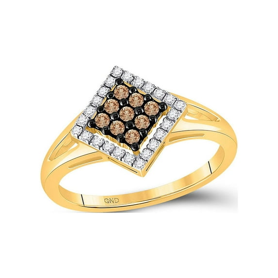 Diamond Princess 10kt Yellow Gold Womens Round Brown Diamond Square Cluster Ring 1/4 Cttw