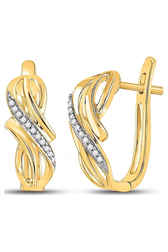 Diamond Princess 10kt Yellow Gold Womens Round Diamond Bypass Crossover Hoop Earrings 1/12 Cttw