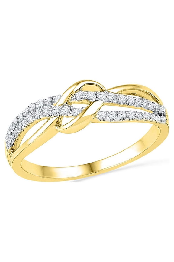 Diamond Princess 10kt Yellow Gold Womens Round Diamond Crossover Band Ring 1/5 Cttw