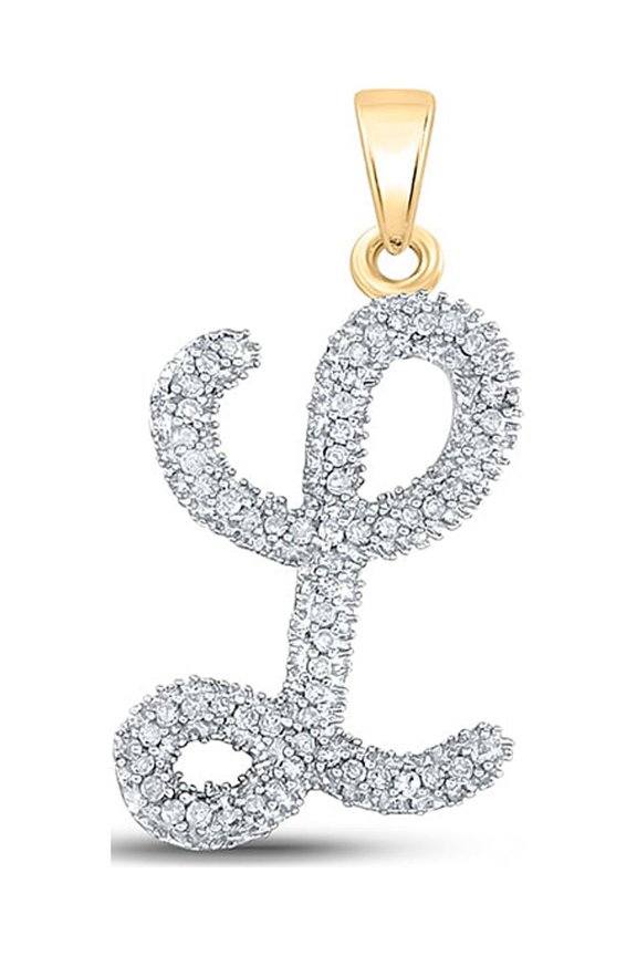 Diamond Princess 10kt Yellow Gold Womens Round Diamond Cursive Letter L Pendant 1/6 Cttw