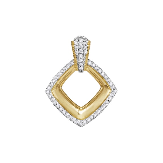 Diamond Princess 10kt Yellow Gold Womens Round Diamond Diagonal Framed Square Pendant 1/6 Cttw