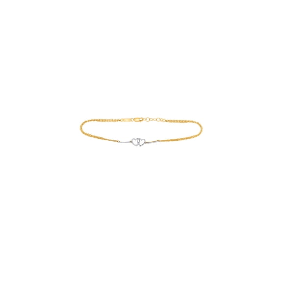 Diamond Princess 10kt Yellow Gold Womens Round Diamond Double Linked Heart Bracelet 1/5 Cttw