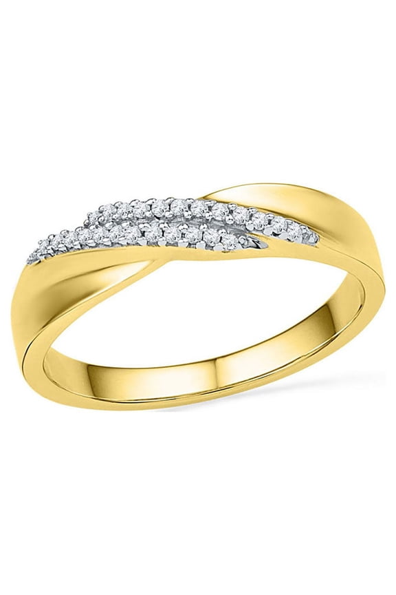 Diamond Princess 10kt Yellow Gold Womens Round Diamond Double Row Crossover Band Ring 1/10 Cttw