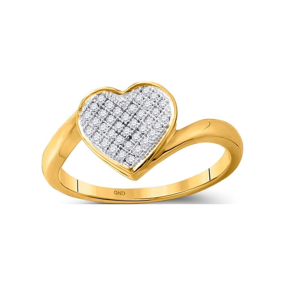Diamond Princess 10kt Yellow Gold Womens Round Diamond Heart Cluster Love Ring 1/10 Cttw