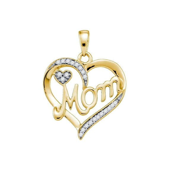 Diamond Princess 10kt Yellow Gold Womens Round Diamond Mom Mother Heart Pendant 1/10 Cttw