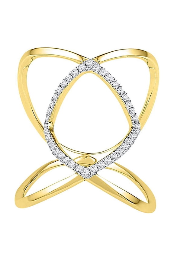 Diamond Princess 10kt Yellow Gold Womens Round Diamond Open Strand Knuckle Fashion Ring 1/6 Cttw