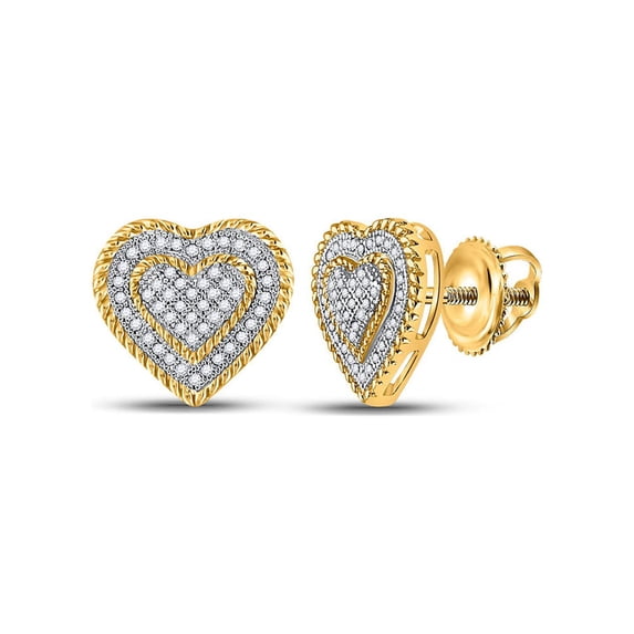 Diamond Princess 10kt Yellow Gold Womens Round Diamond Roped Heart Cluster Earrings 1/3 Cttw