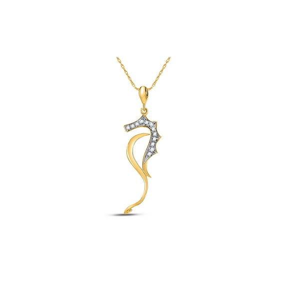 Diamond Princess 10kt Yellow Gold Womens Round Diamond Sea Horse Nautical Animal Pendant 1/20 Cttw