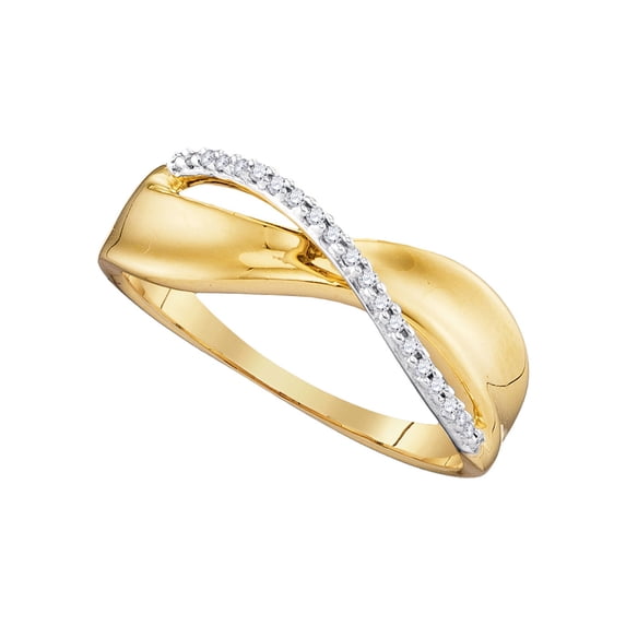 Diamond Princess 10kt Yellow Gold Womens Round Diamond Single Row Crossover Band Ring 1/20 Cttw