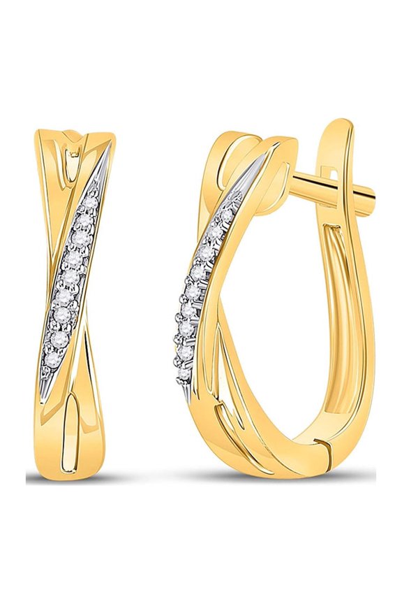 Diamond Princess 10kt Yellow Gold Womens Round Diamond Slender Crossover Hoop Earrings 1/20 Cttw