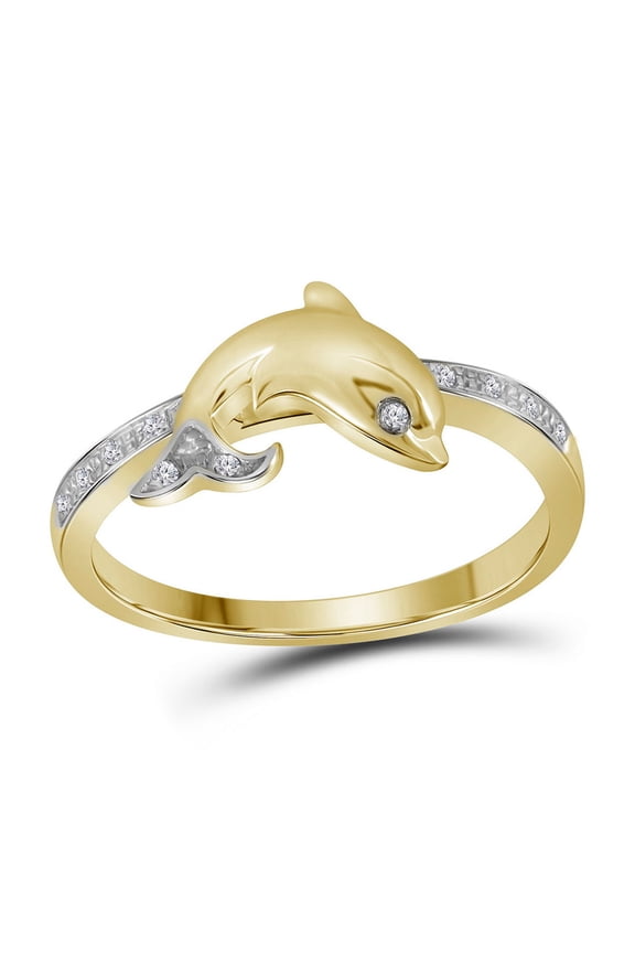 Diamond Princess 10kt Yellow Gold Womens Round Diamond Slender Dolphin Animal Fish Ring 1/20 Cttw