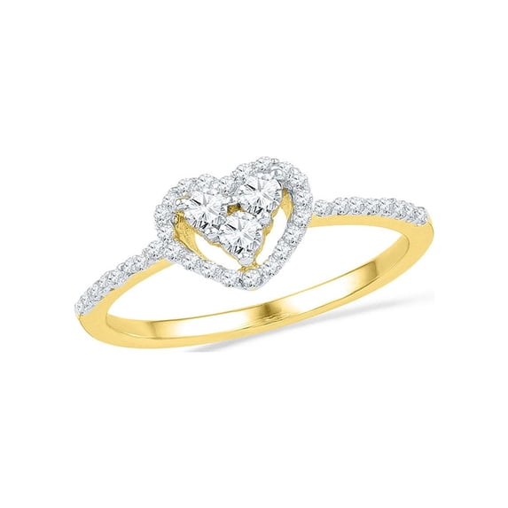 Diamond Princess 10kt Yellow Gold Womens Round Diamond Slender Framed Heart Cluster Ring 1/3 Cttw
