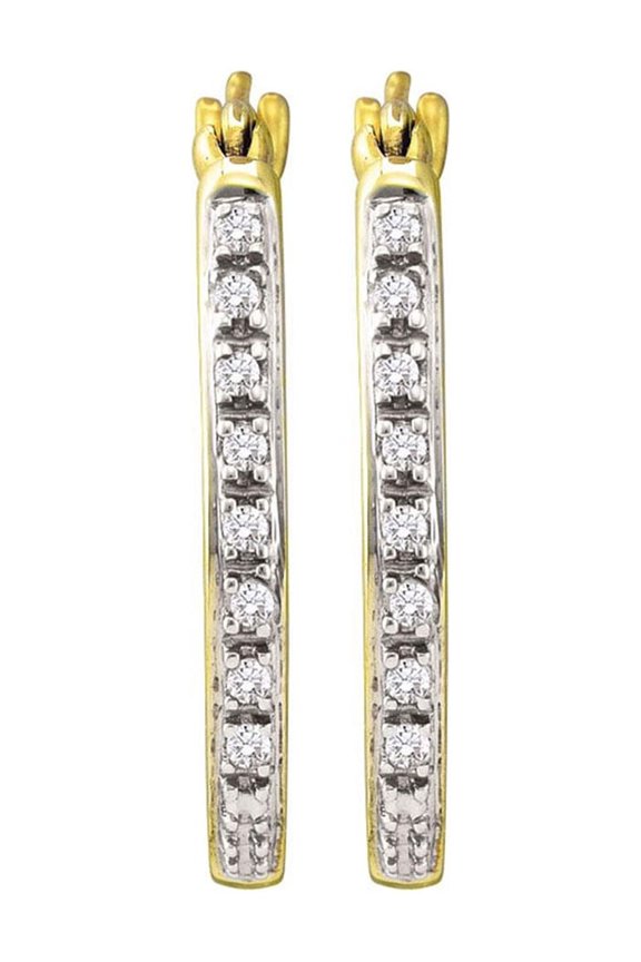 10kt Yellow Gold Womens Round Diamond Slender Single Row Hoop Earrings 1/8 Cttw