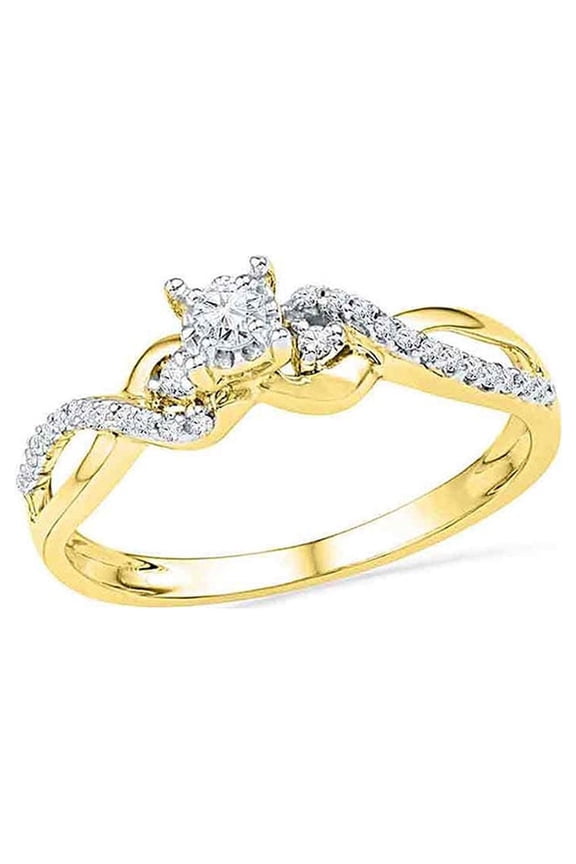 Diamond Princess 10kt Yellow Gold Womens Round Diamond Solitaire Crossover Promise Ring 1/4 Cttw