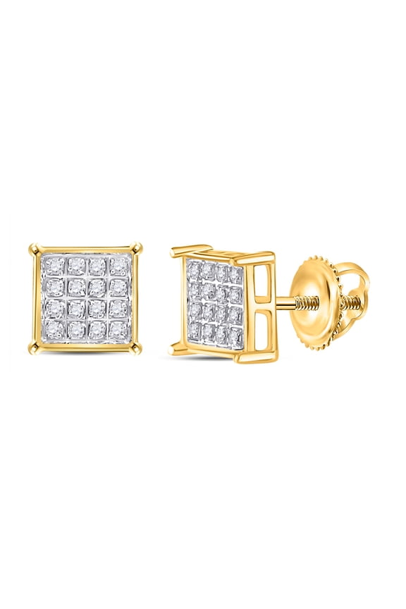 10kt Yellow Gold Womens Round Diamond Square Cluster Earrings 1/10 Cttw