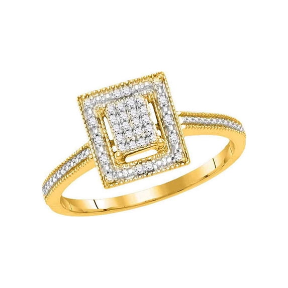 Diamond Princess 10kt Yellow Gold Womens Round Diamond Square Cluster Ring 1/10 Cttw