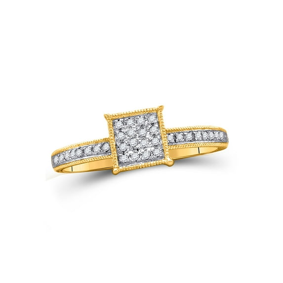 Diamond Princess 10kt Yellow Gold Womens Round Diamond Square Cluster Ring 1/10 Cttw