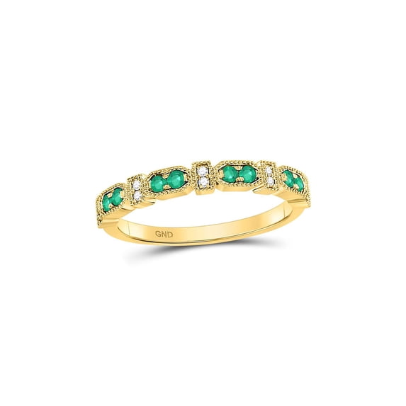 Diamond Princess 10kt Yellow Gold Womens Round Emerald Stackable Band Ring 1/4 Cttw