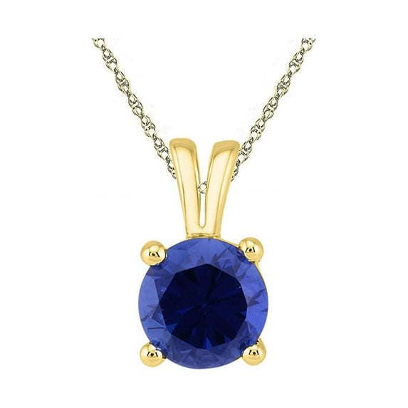 Diamond Princess 10kt Yellow Gold Womens Round Lab-Created Blue Sapphire Solitaire Pendant 1-1/3 Cttw
