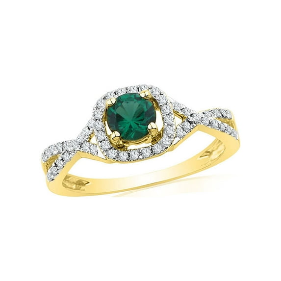 Diamond Princess 10kt Yellow Gold Womens Round Lab-Created Emerald Solitaire Diamond Ring 3/4 Cttw
