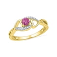 thumbnail image 1 of Diamond Princess 10kt Yellow Gold Womens Round Lab-Created Pink Sapphire Diamond Heart Ring 1/20 Cttw, 1 of 1
