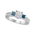 thumbnail image 1 of Diamond Princess 14k White Gold 3-stone Blue Color Enhanced Diamond Wedding Bridal Engagement Ring 1 Cttw, 1 of 1