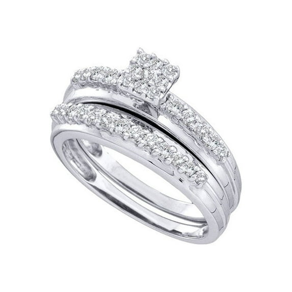 Diamond Princess 14k White Gold Round Diamond Cluster Bridal Wedding Ring Band Set 1/2 Cttw
