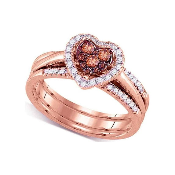 Diamond Princess 14kt Rose Gold Womens Round Brown Diamond Bridal Wedding Ring Band Set 1/2 Cttw