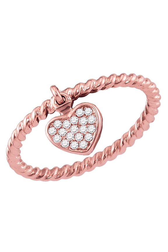 Diamond Princess 14kt Rose Gold Womens Round Diamond Heart Dangle Stackable Band Ring 1/10 Cttw