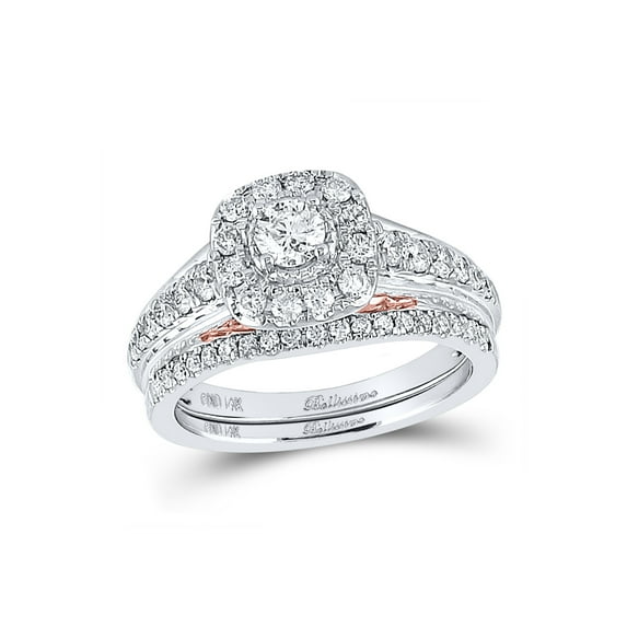 Diamond Princess 14kt Two-tone Gold Round Diamond Bridal Wedding Ring Band Set 1 Cttw