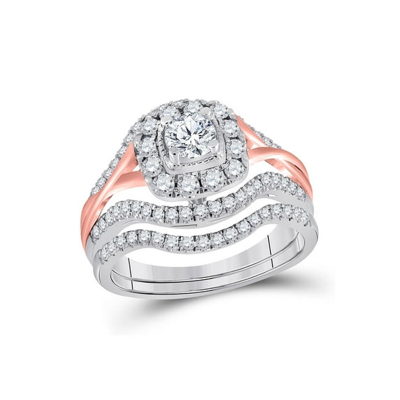 Diamond Princess 14kt Two-tone Gold Round Diamond Bridal Wedding Ring Band Set 1 Cttw