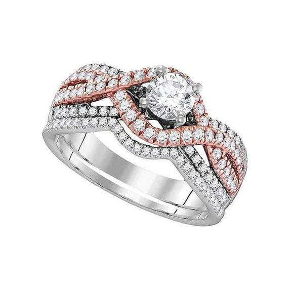 Diamond Princess 14kt Two-tone Gold Round Diamond Bridal Wedding Ring Band Set 1 Cttw