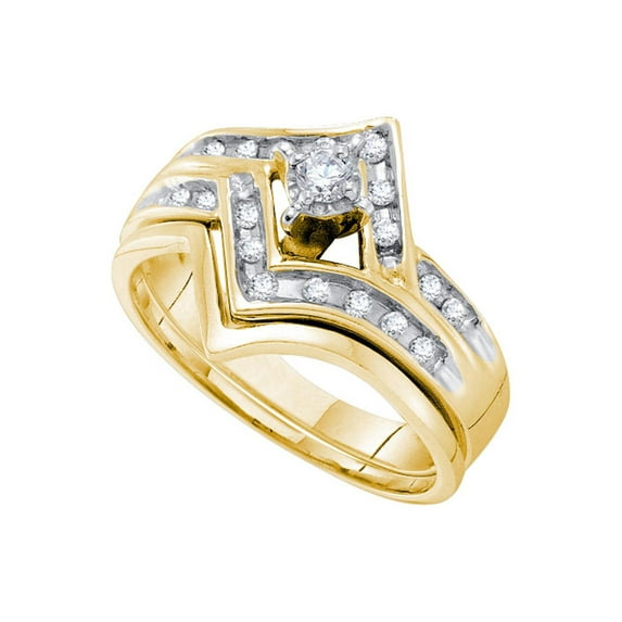 Diamond Princess 14kt Two-tone Gold Round Diamond Chevron Bridal Wedding Ring Band Set 1/4 Cttw