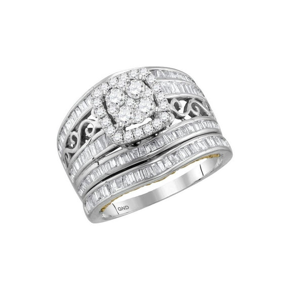 Diamond Princess 14kt Two-tone Gold Round Diamond Cluster Bridal Wedding Ring Band Set 1-1/2 Cttw