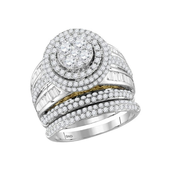 Diamond Princess 14kt Two-tone Gold Round Diamond Cluster Bridal Wedding Ring Band Set 2-1/2 Cttw