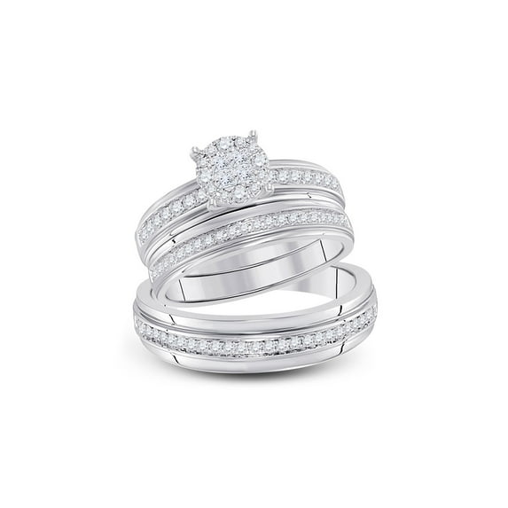 Diamond Princess 14kt White Gold His Hers Diamond Cluster Matching Wedding Set 5/8 Cttw