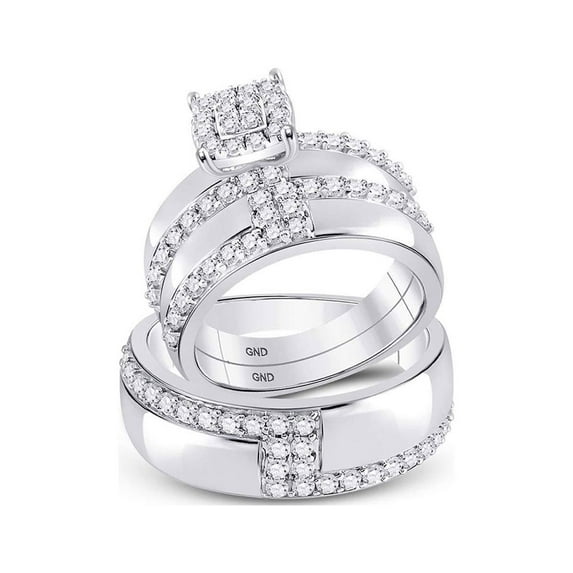 Diamond Princess 14kt White Gold His Hers Round Diamond Cluster Matching Wedding Set 1-1/2 Cttw