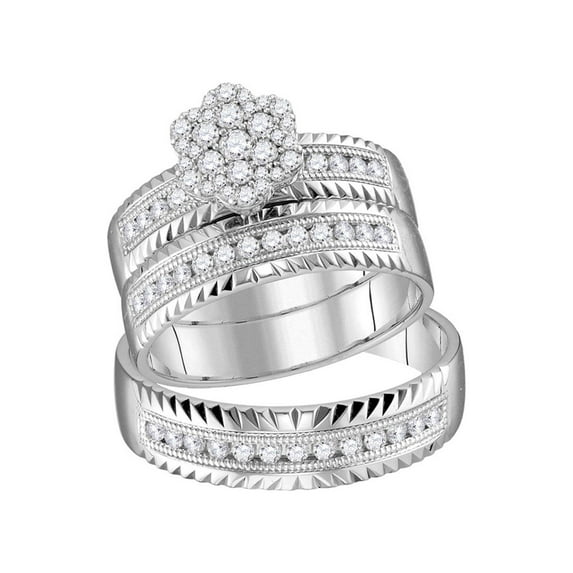 Diamond Princess 14kt White Gold His Hers Round Diamond Cluster Matching Wedding Set 3/4 Cttw