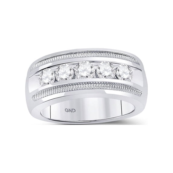 Diamond Princess 14kt White Gold Mens Round Diamond Single Row 5-Stone Wedding Band Ring 1-1/2 Cttw
